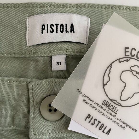 Pistola Womens Jeans Green High Rise Utility Crop Straight Super Stretch Size 31 - Picture 8 of 13